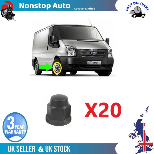 20x Wheel Nut Caps Covers Front Rear Right Left Black Fits Ford Transit MK6 MK7