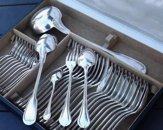 CHRISTOFLE MODELE PRINTANIA MENAGERE ART DECO 38 PIECES EN METAL ARGENTE Ca1950