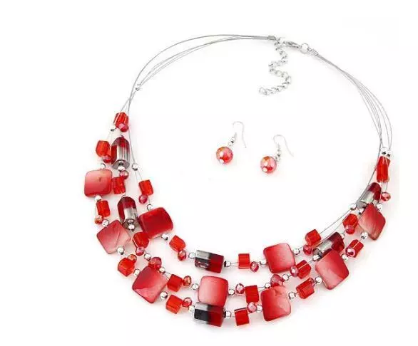 Red Layered Bohemian Resin Statement Necklace