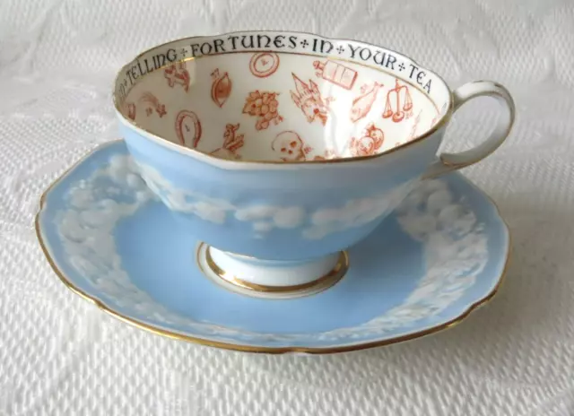 Paragon Fortune Telling Teacup & Saucer – Embossed – Pale Blue – Signs & Omens