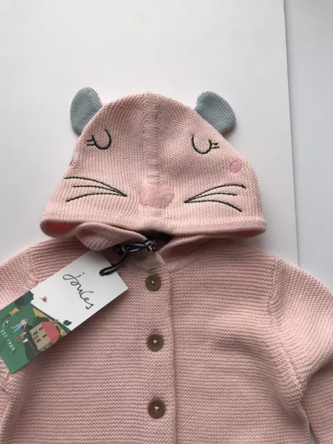 Joules Baby Alby ultimative Charakter-Strickjacke mit Kapuze - rosa Maus Alter 12-18 Monate 2