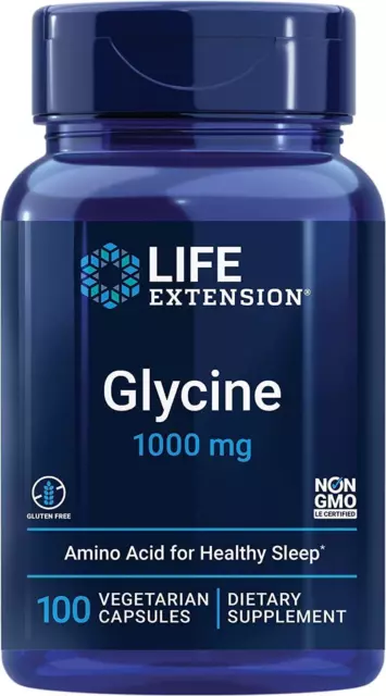 Life Extension Glycine 1000mg 100 cápsulas vegetales, sueño, sistema nervioso, energía