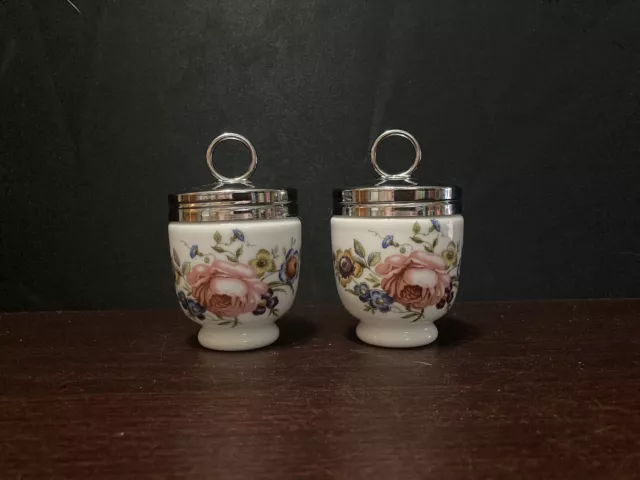 Vintage Pair (2) Royal Worcester Bournemouth Rose Porcelain Egg Coddler Cup