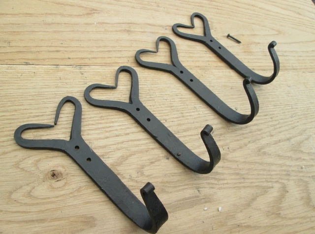 4 X Black  Hand Forged Wrought Iron Old English Gothic Kitchen Hanging Hooks