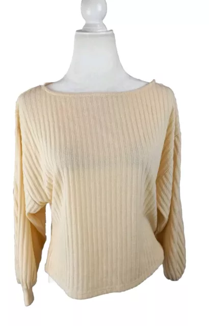 Forever21 Womens Small Ribbed Sweater Top Cream Long Sleeves Crew Neck  Pullover