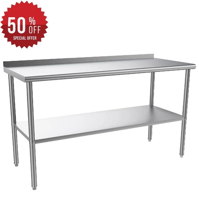 60'' x 24'' Heavy Duty Stainless Steel Table for Prep & Work with Backsplash New