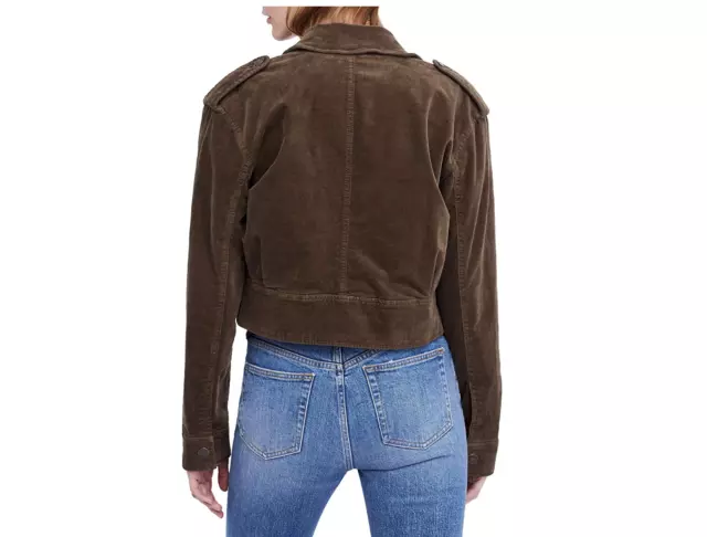 FREE PEOPLE EVELYN Brown Velvet Corduroy Cropped Military Jacket Size ...