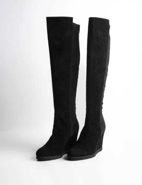 Stuart Weitzman Womens Boots Suede Black Wedge Heel Knee High US 9 EU 39.5