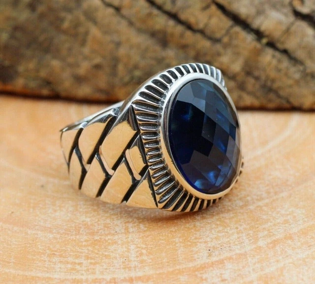 Bague saphir pour homme Bague pour homme faite à la main Bague en argent...