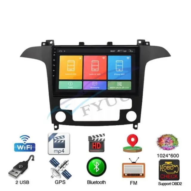 Car 9" Android 10.0 Radio Stereo GPS Navigation WiFi FM For 2007-2015 Ford S-MAX