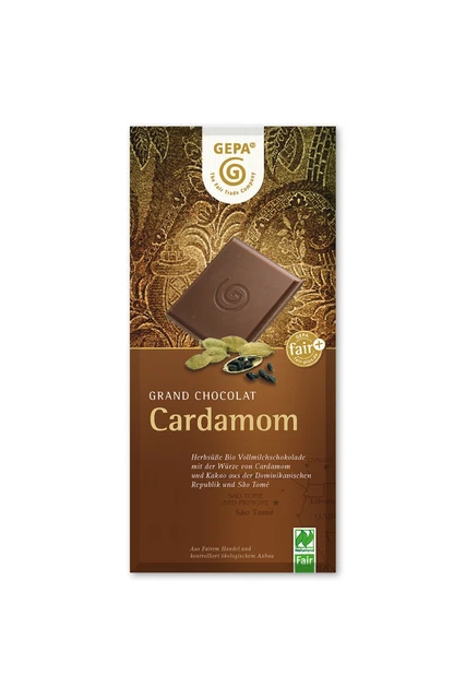 Cioccolato da tavola Gepa cardamomo biologico 38% cacao latte intero 4x100 g NUOVO MHD 12/23