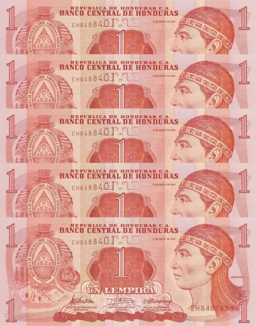 LOT, Honduras 1 Lempira (6.5.2010) p89b x 5 PCS UNC