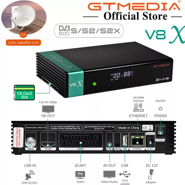 GTMEDIA V8 Sat Receiver DVB-S/S2/S2X FHD Satelliten Decoder 1080P PVR H.265 HDMI