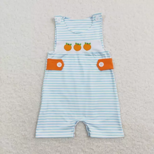 Infant Baby Boys Birthday Gift  Embroidery  Peach Sleeveless Blue Striped Romper
