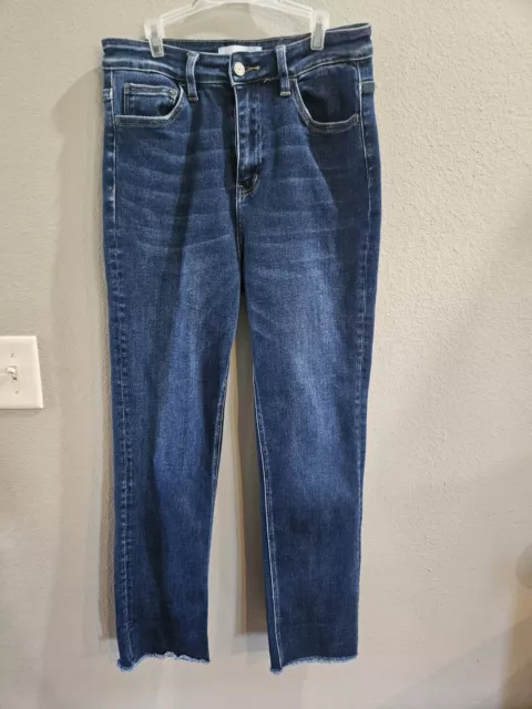 Vervet Blue Straight Leg Denim Frayed Raw Hem Womens Jeans Size 28