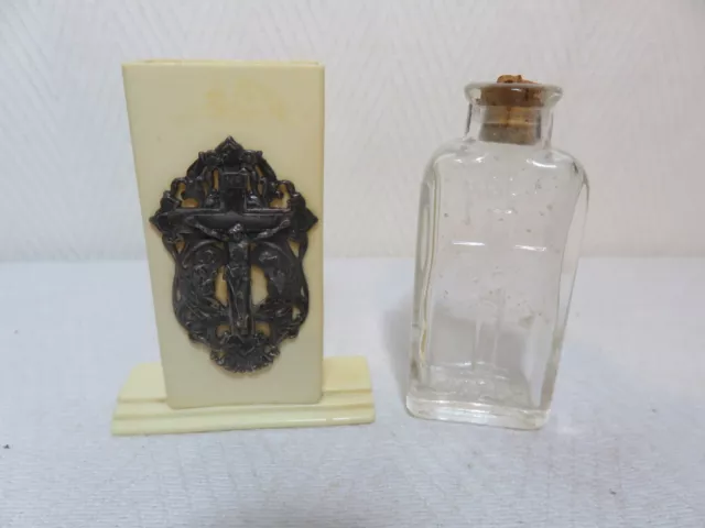 Vintage Holy Water bottle and case    ships USPS for USA