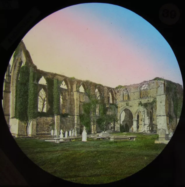 Glass Magic Lantern Slide BOLTON ABBEY C1890 OLD VICTORIAN COLOUR PHOTO