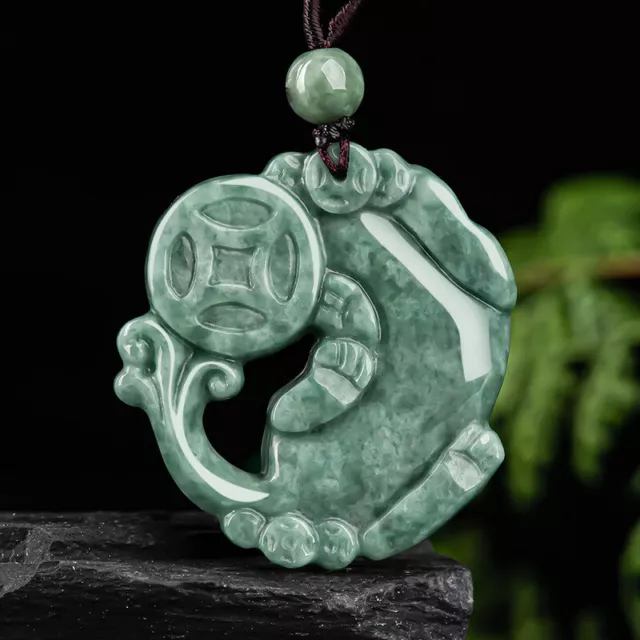 Natural Grade A Jade Jadeite Men Women Lucky Eat Coin Dragon Son Pixiu Pendant 2