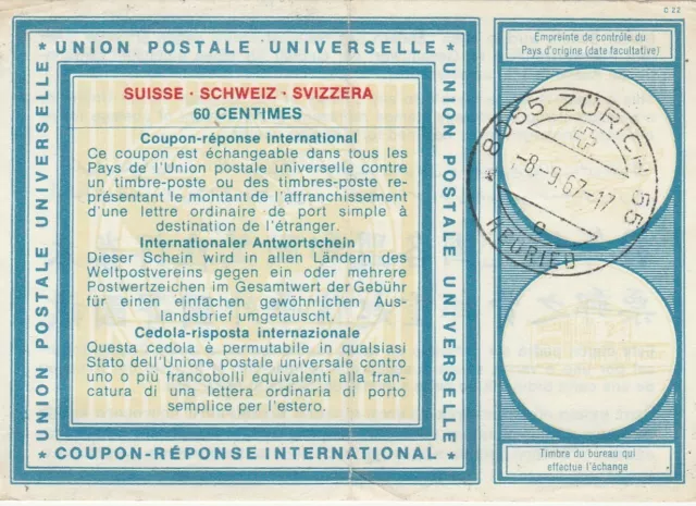 Switzerland International Reply Coupon  60c  big upu wm 1 / folded