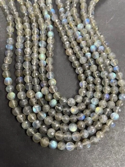 15" boules rondes en labradorite noire en forme de rondelle à facettes...