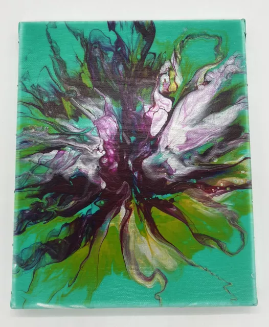 Green Yellow Abstract Acrylic Pour Fluid Art Painting 8 X 10 canvas  original