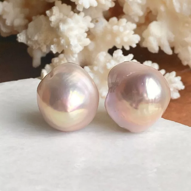 18KT Yellow Gold Pink Pearl Yvel Earrings Baroque South Sea Large Special ClipOn