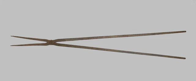 Antique Vtg 19th C 1800s Wrought Iron Open Hearth Fireplace or Blacksmith Tongs