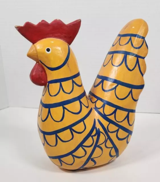 Foreside Wooden Rooster Hand Painted Folk Art Chicken Farmhouse Kitchen Decor