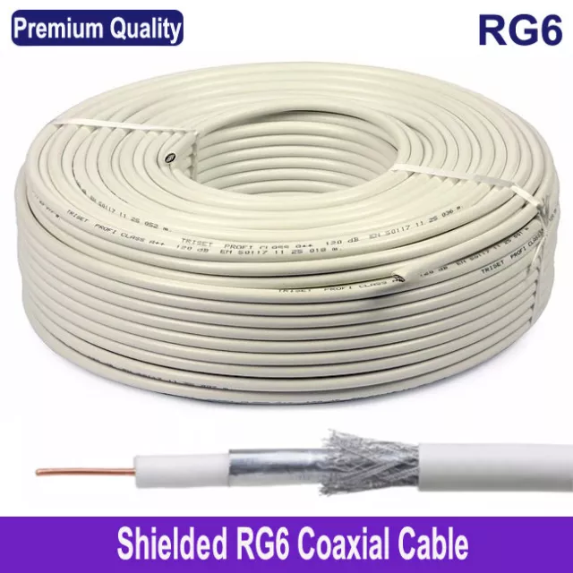 RG6 Coaxial TV Aerial Cable Satellite Freesat Digital TV Coax Lead 10M 50M 100M