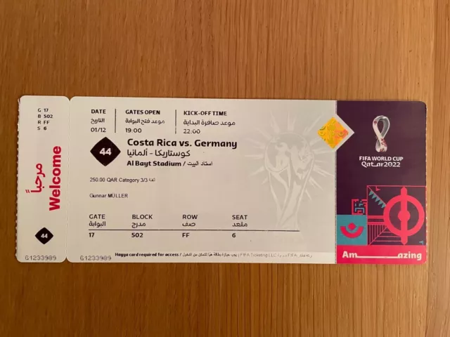 Ticket Qatar FIFA WM 2022 Match 44 Deutschland - Costa Rica