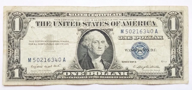 1957 A Blue Seal $1 One Dollar Silver Certificate Bill - Old Paper Money