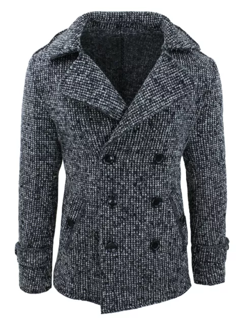 Cappotto giacca Doppiopetto uomo in lana grigio nero Soprabito giaccone casual