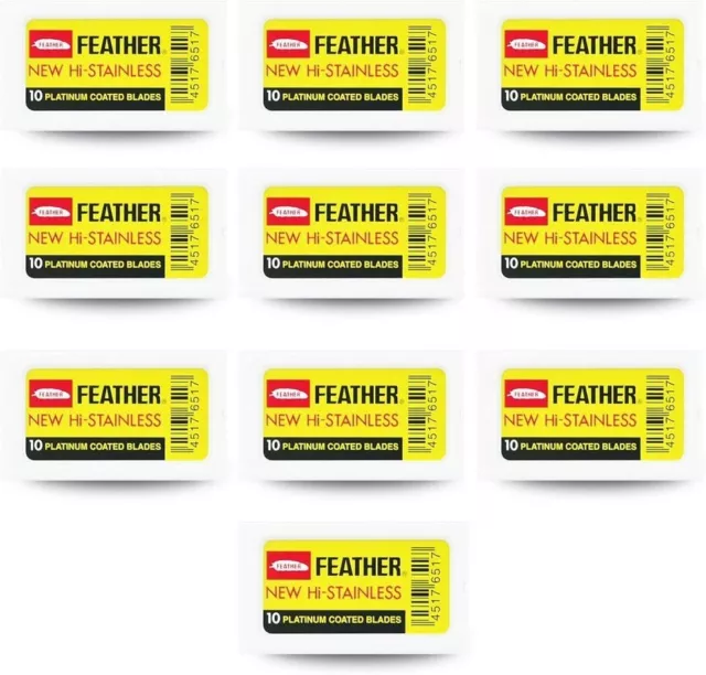 100 cuchillas de afeitar Feather (10 packs de 10 hojas)