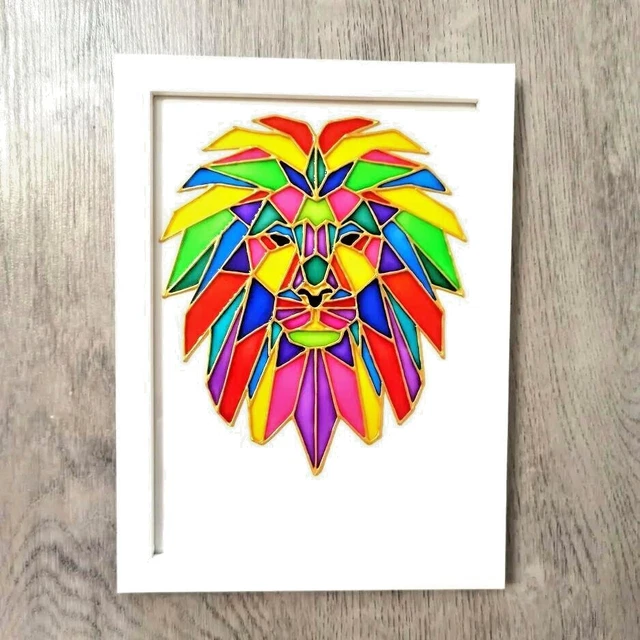Stained glass painting Multicolored polygonal Lion Original art Modern decor
