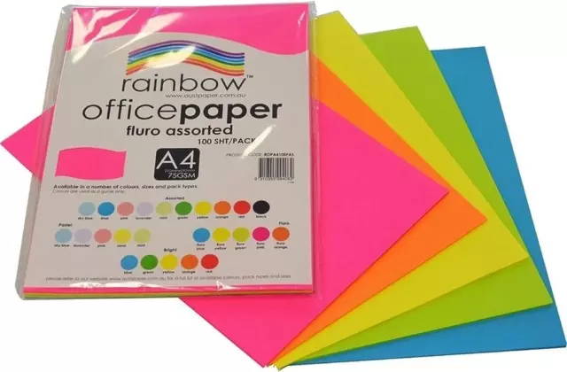 A4 Colour Copy Paper 100 Sheets, Fluro Assorted
