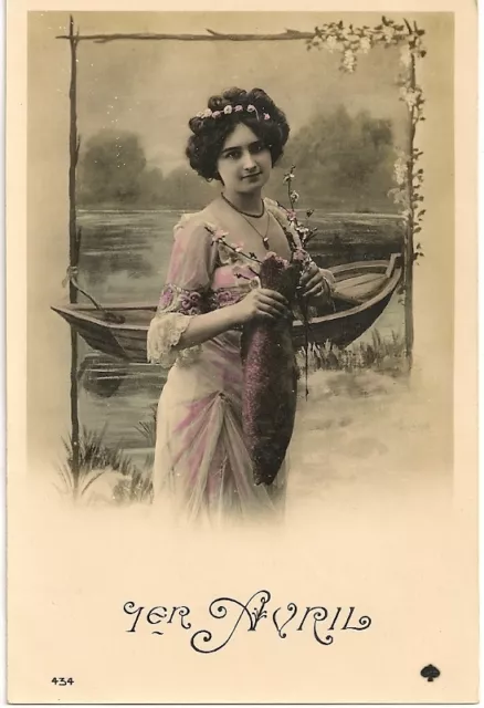 Carte postale ancienne 1er Avril Femme fantaisie cpa