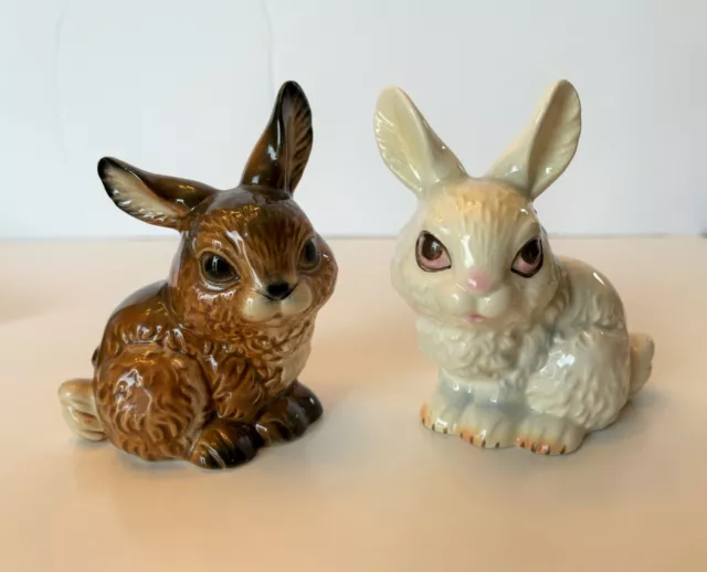 VTG SET 2 TWINS Brown White Bunny Rabbit Figurine GOEBEL West Germany Easter Lot