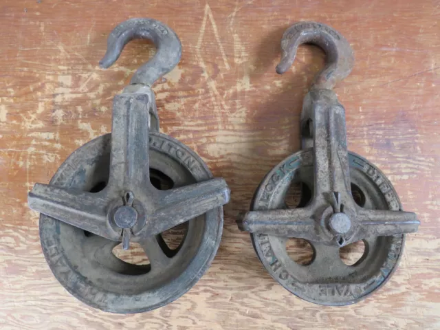 2 Vintage 1-Ton Yale & Towne Differential Metal Chain block Hoist Pulleys NICE