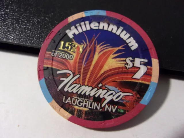 FLAMINGO CASINO $5 hotel casino gaming poker chip (LTD 1521 of 2000) Laughlin