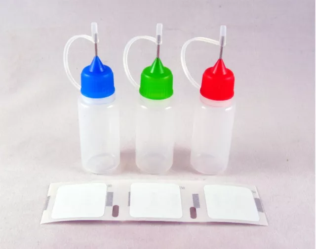 3 x 10ml, 15ml or 20ml Metal Needle Tip Dropper Bottles with Bottle Labels
