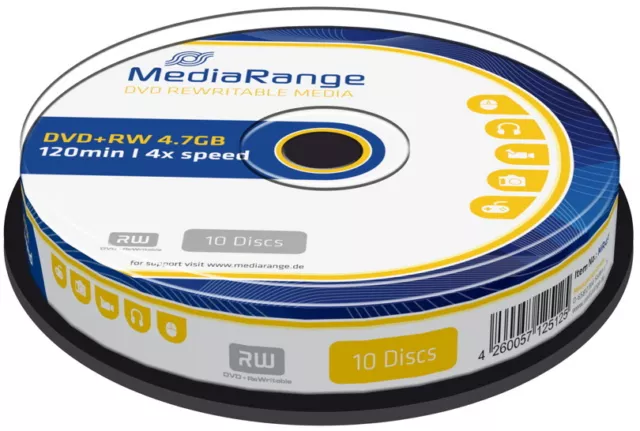 10 Mediarange Rohlinge DVD+RW 4,7GB 4x Spindel