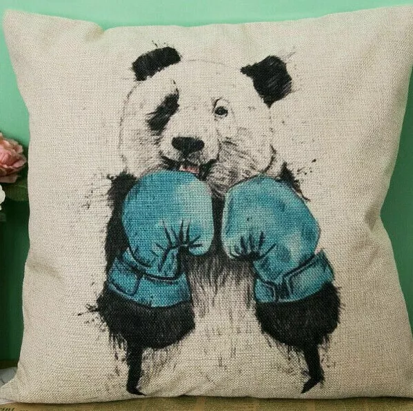 Boxing PANDA Moedu New LINEN COTTON Giant Panda Bear CUSHION COVER, UK Sale!