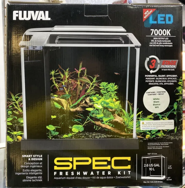 NEW Fluval Spec 3 III Aquarium Kit 2.6 Gallon LED Light Glass Tank White 10517A1