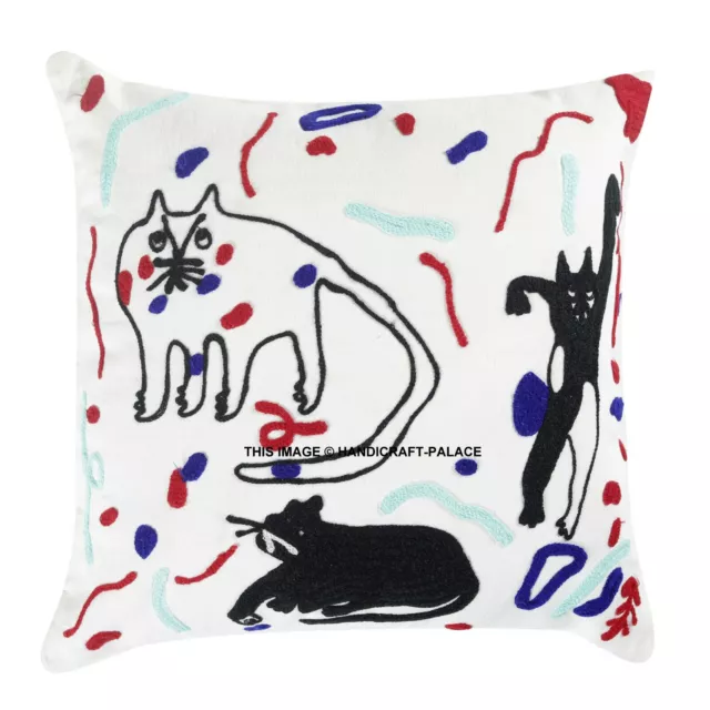 Gatito Moderno Bordado Fundas Almohada Suzani Cojín Cuadrado 18" Indio Cubierta