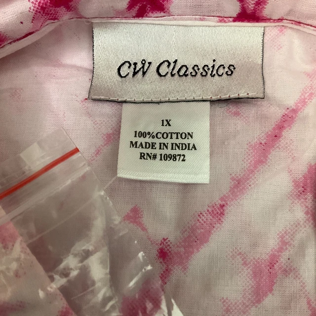 Cw Classics Tunic Button Blouse Womens Size XL Tie Dye Fuschia Button Sleeve