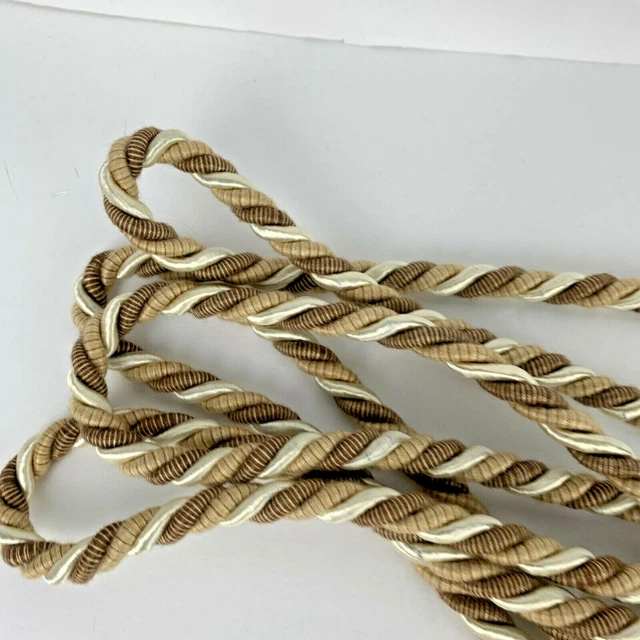 Set 2 Large Drapery Curtain Braided Tie Backs with Tassels Brown Taupe Pompoms 5