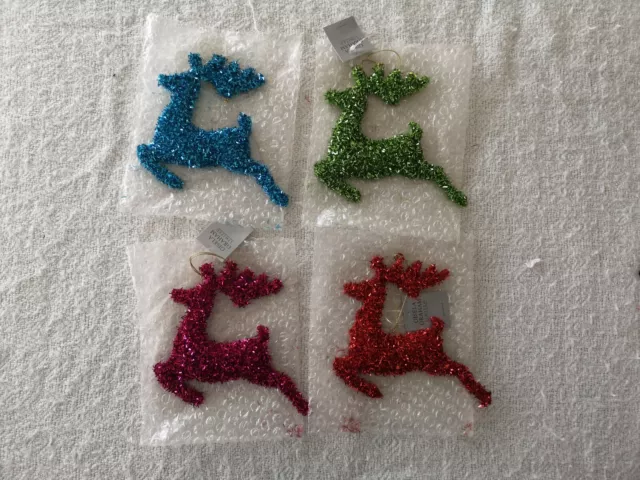 4 x Tinsel Reindeer Christmas Decorations by Gisela Graham New Unused Ex-Stock