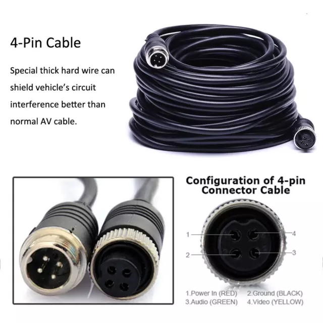 10 M 4 PIN Audio Video Extention Cable For 4 PIN Monitor & Reversing CCD Camera