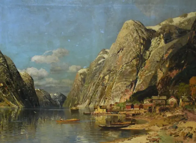 Weite stimmungsvolle Fjord Landschaft, Alois Arnegger, Gemälde auf Leinwand