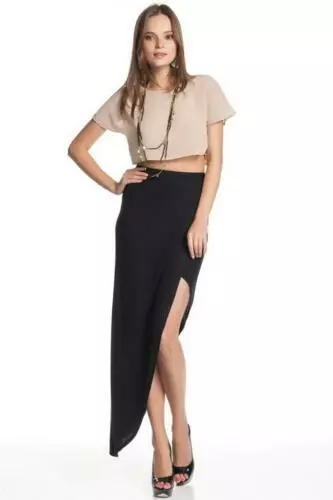 BCBGMAXAZRIA Mercer Skirt ~Ribbed Knit Asymmetrical Wrap Sexy Maxi Black ~Medium